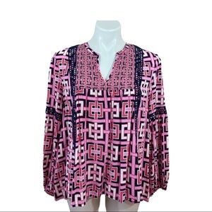 Crown & ivy Hi-Low Blouse Top Pink Blue White